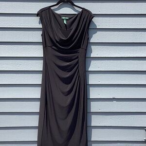 Lauren Ralph Lauren Elegant Black Draped Dress Size 6